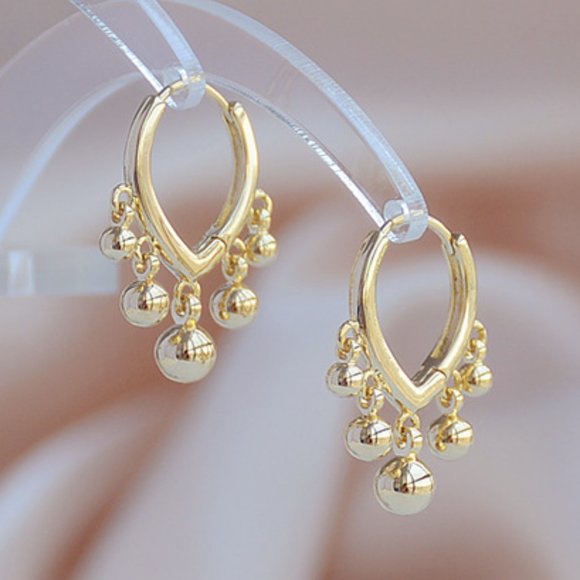 Jewelry - NEW 14K Gold Plated Bead Drop Huggie Hoop Earrings